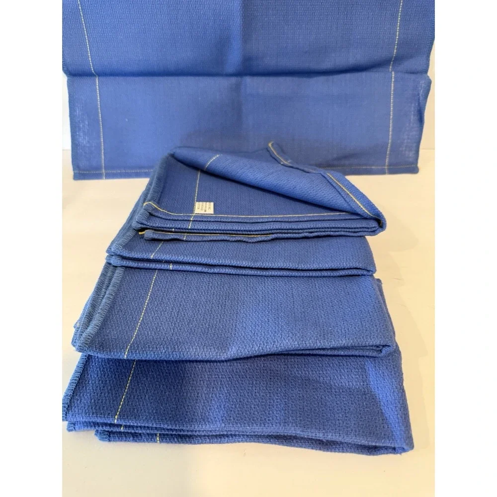 Vintage Set of 5 Blue Waffle Weave Cotton Dinner Napkins Made in Mexico 29x15